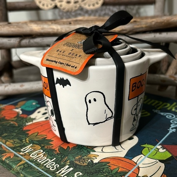 NWT RAE DUNN X PEANUTS SNOOPY BOO GHOSTS & BATS HALLOWEEN MEASURING CUPS - Picture 1 of 9